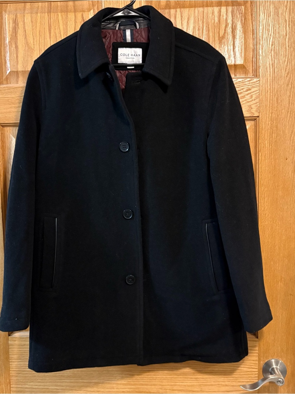 Cole Haan Signature Car Coat Wool Blend Black Collar Button Men’s M Pea Jacket